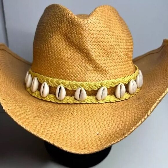 Dorfman Pacific DPC Women Hat OS Shell Band Pinch Front Straw Beach Western Fall - Picture 4 of 7